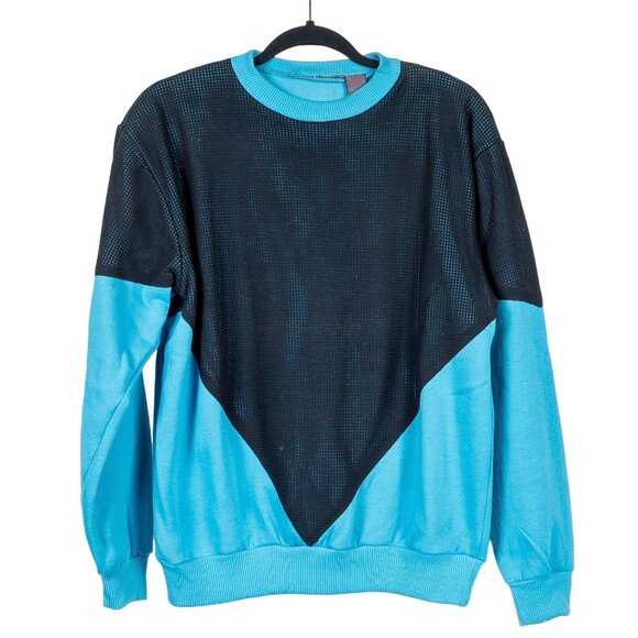 Edison Brothers Other - Edison Brothers VTG Sweatshirt L Colorblock 80s Mens Crewneck Aqua Black Mesh